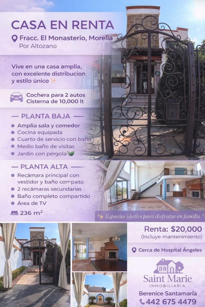 Casa en renta El Monasterio Morelia