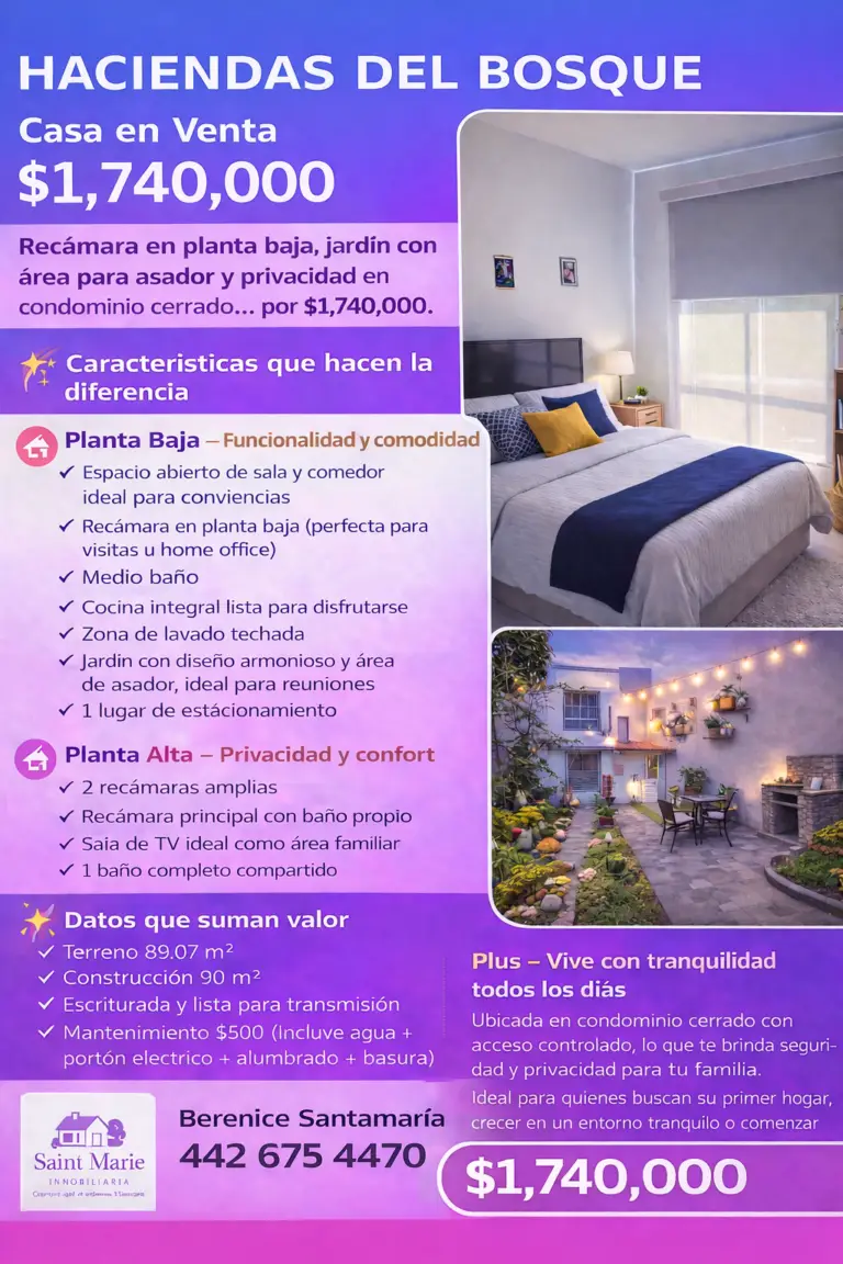 Venta Casa Hacienda del Bosque Querétaro Propiedades Saint Marie Inmobiliaria Flyer
