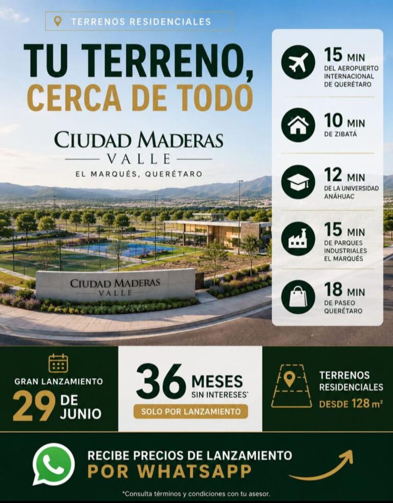 Venta Exclusiva de Terrenos en Querétaro Ciudad Maderas Valle, El Marqués, ideal para invertir o construir tu patrimonio Saint Marie Inmobiliaria