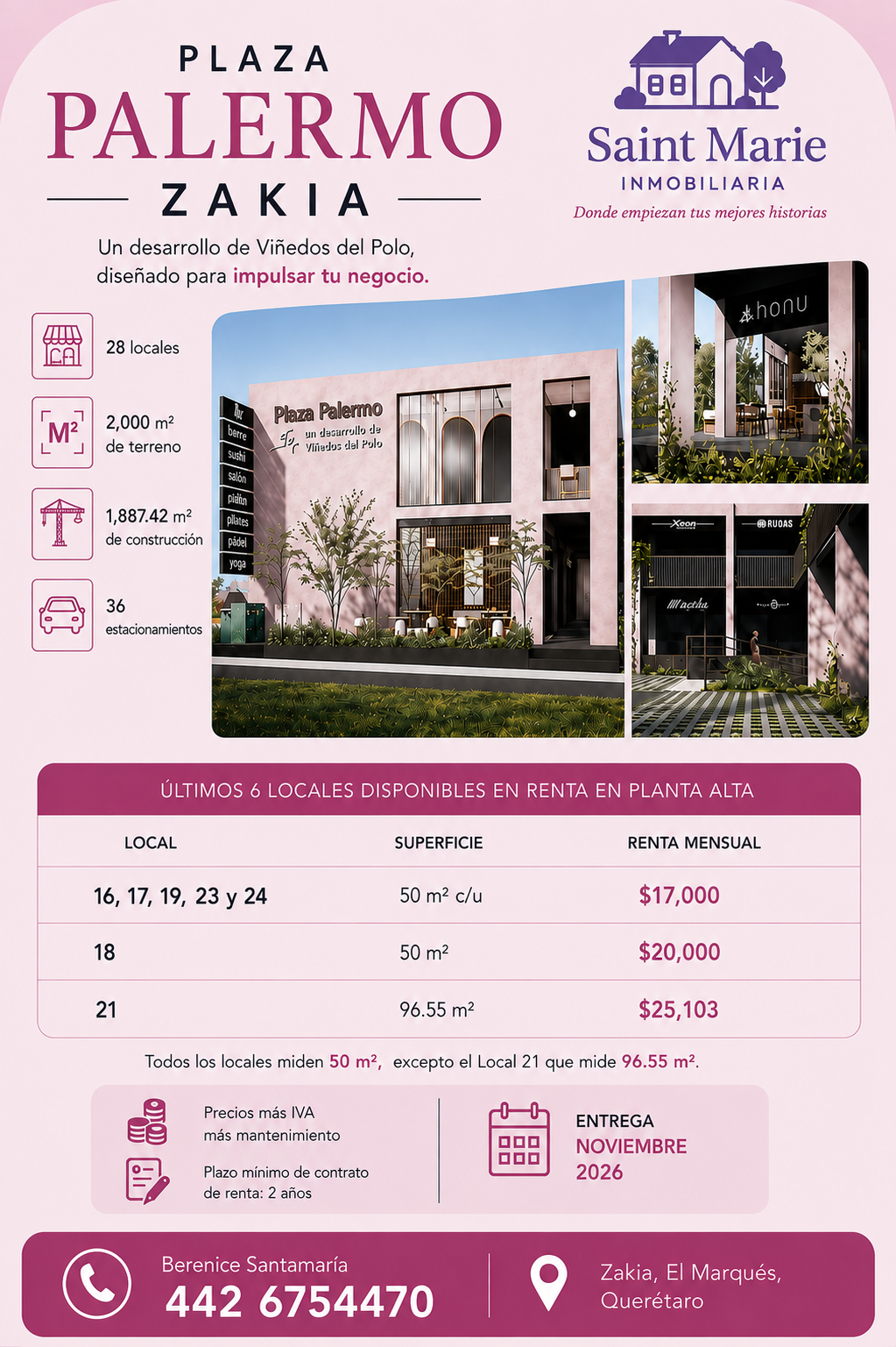 Flyer de locales en venta y renta en Plaza Palermo, Zákia