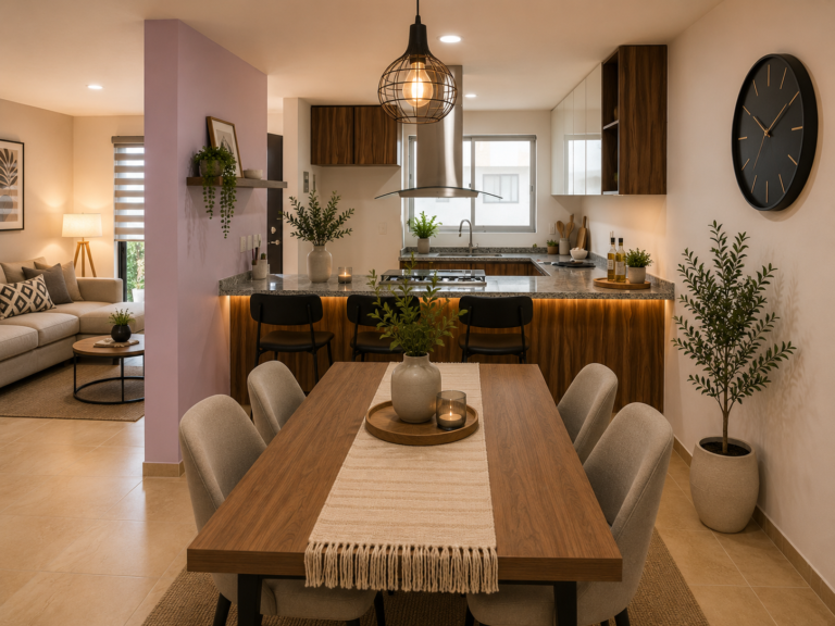 Venta de Casa Modelo Acacia en Juriquilla Querétaro Saint Marie Inmobiliaria Sala Comedor Cocina