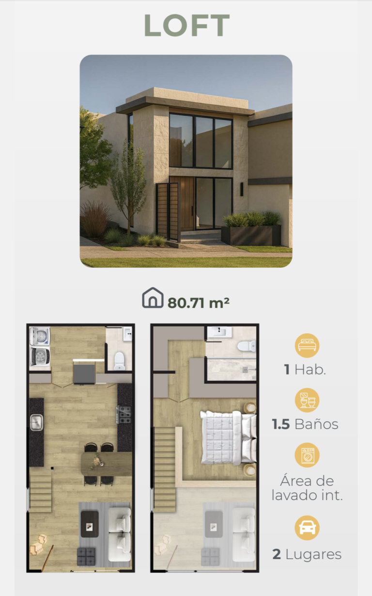 Venta de Casas Nuva Urban Resort Life Casas Platino Zibatá Querétaro Saint Marie Inmobiliaria Loft fachada y planos