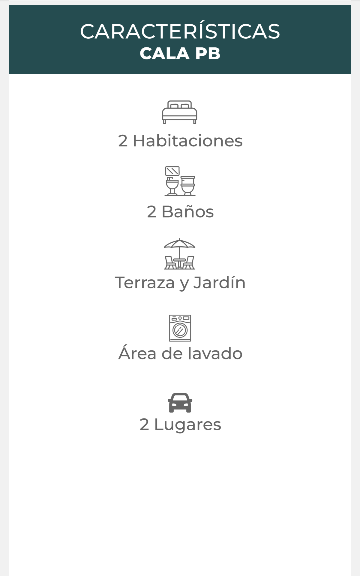 Características del Departamento Cala PB en Jardana