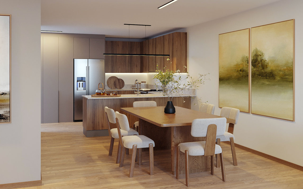 Cocina y comedor del Modelo D95 N1 en Nuva