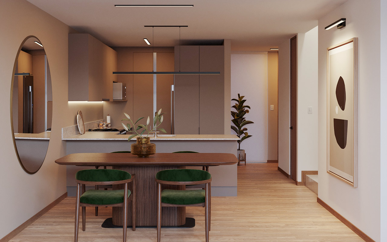Comedor y cocina del Departamento Modelo 5M