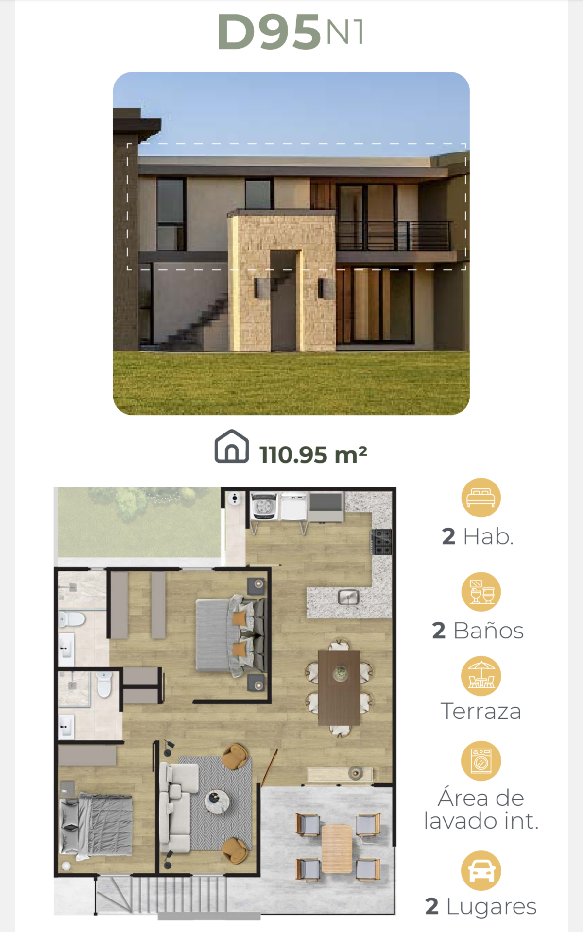 Flyer con plano del Modelo D95 N1 en Nuva