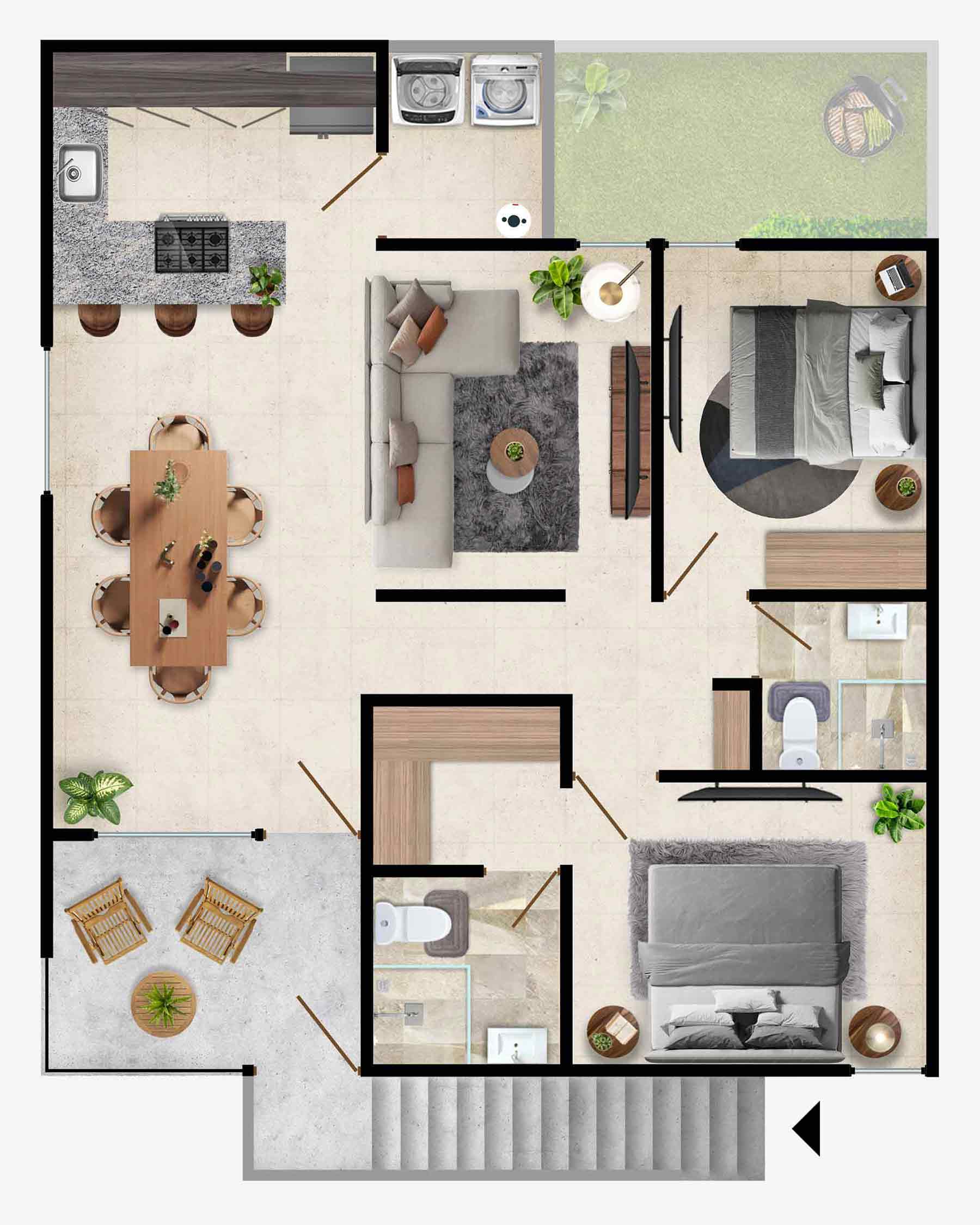 Plano de manzana central del Departamento Cala N2 en Jardana
