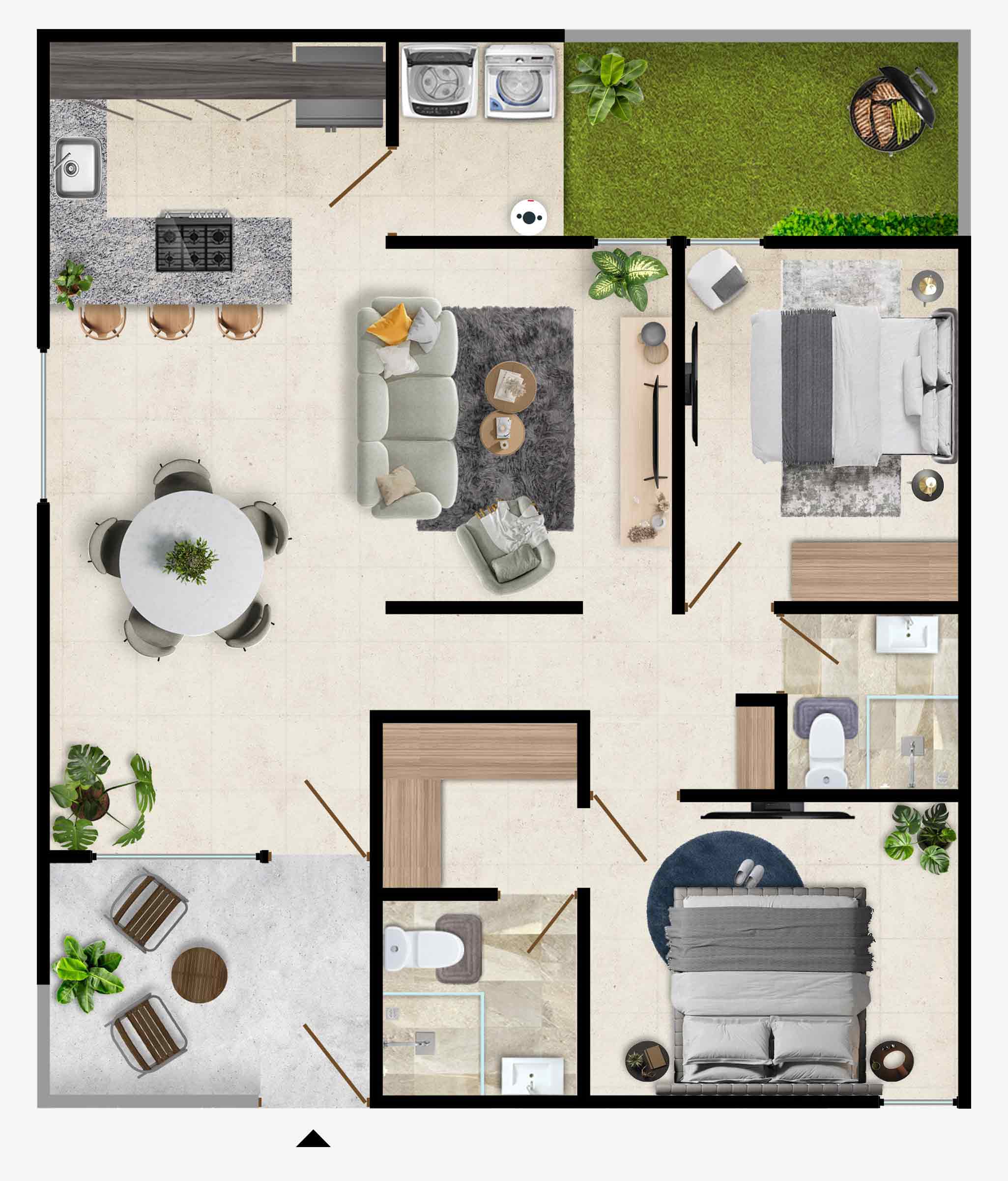 Plano de manzana central del Departamento Cala PB en Jardana