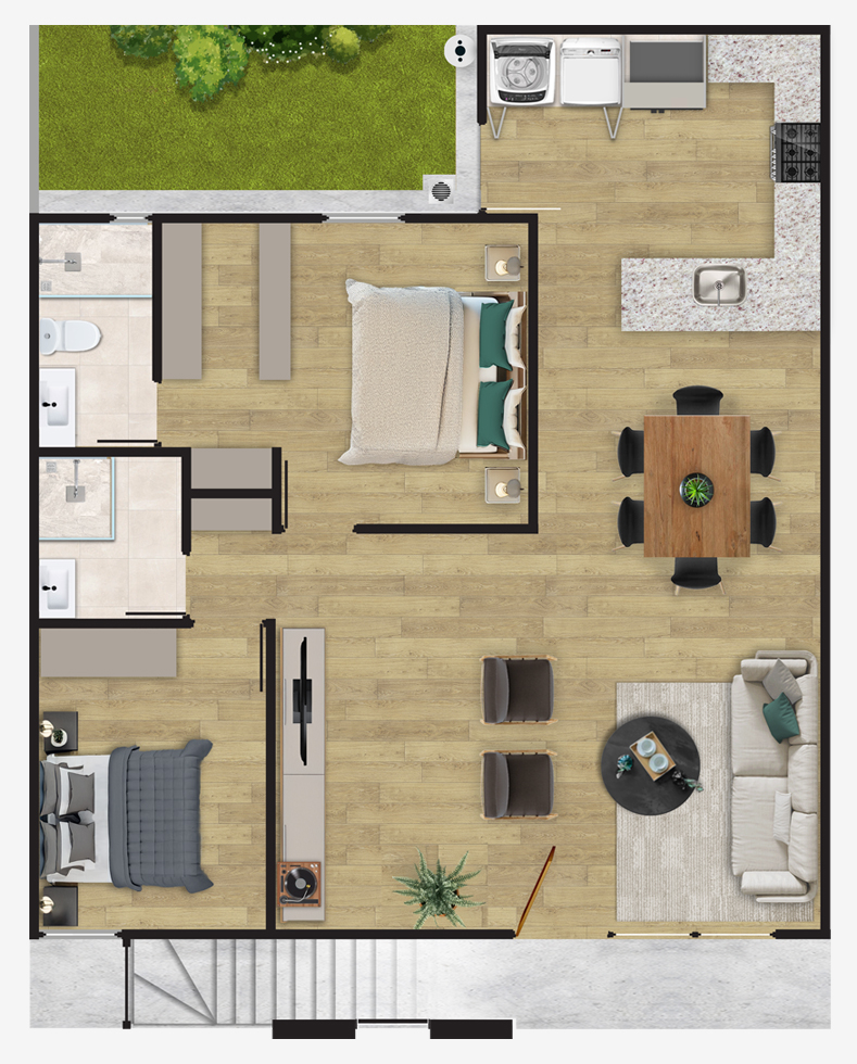 Plano de planta baja del Modelo D95 en Nuva