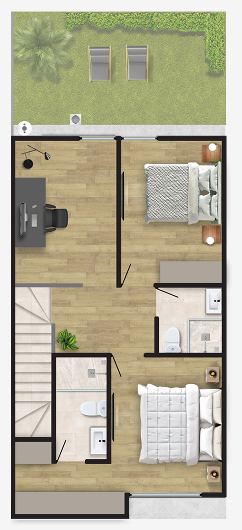 Plano de planta alta del Departamento Modelo 6M