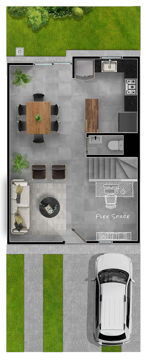 Plano planta baja de la casa Modelo 105 D