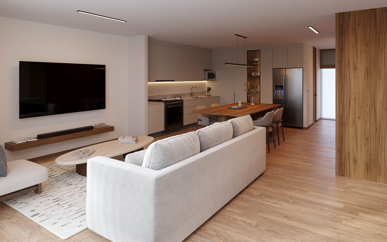 Sala del Departamento Modelo 6M en Nuva