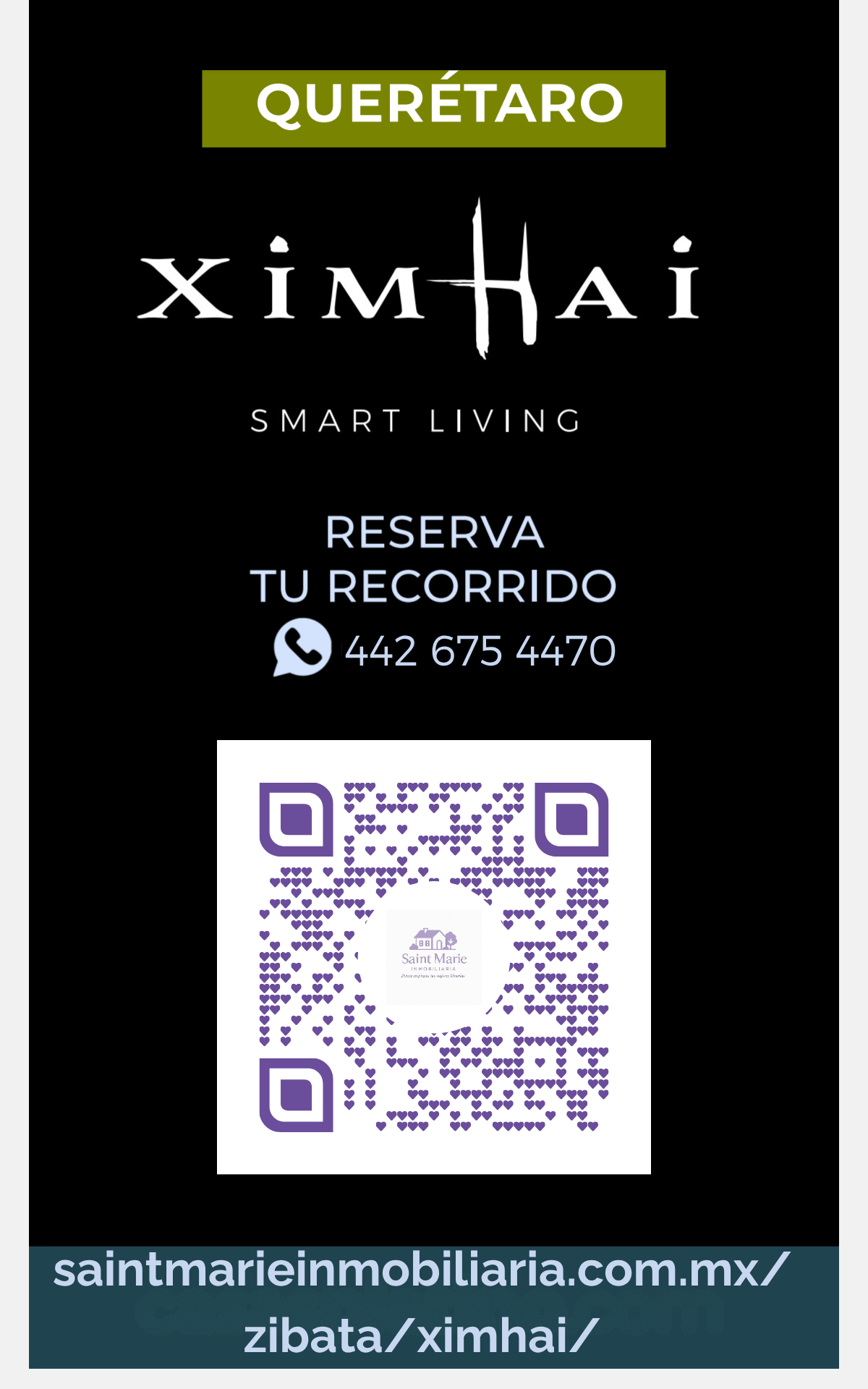Tarjeta de presentación y QR de XimHai Zibatá — Saint Marie Inmobiliaria