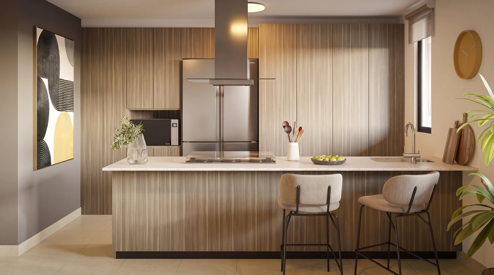 Cocina con isla del Departamento Bosques PA en Montebello