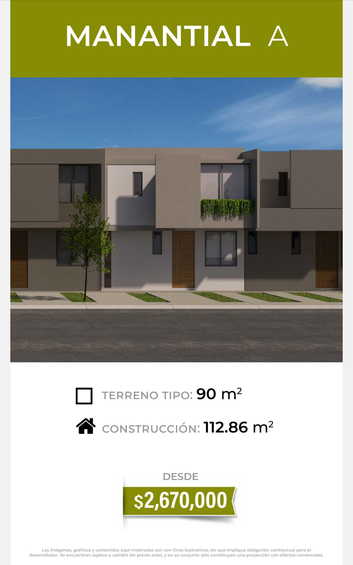 Fachada en flyer de la Casa Manantial A en Montebello